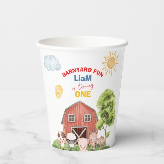 Calling All Party Farm Animals 1st Birthday 紙コップ (裏面)