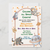 Calling All Space Cadets Astronaut Cat Birthday 招待状 (正面)