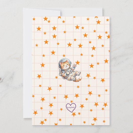 Calling All Space Cadets Astronaut Cat Birthday 招待状 (裏面)