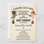 Calling All Units Police Firefighter Baby Shower 招待状 (正面)