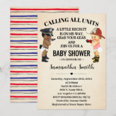 Calling All Units Police Firefighter Baby Shower 招待状 (正面/裏面)