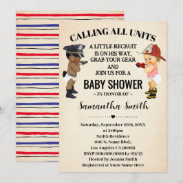Calling All Units Police Firefighter Baby Shower 招待状