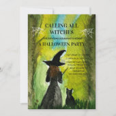 Calling All Witches Black Cat Spooky Halloween 招待状 (正面)
