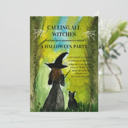 Calling All Witches Black Cat Spooky Halloween 招待状 (スタンド正面)