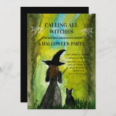 Calling All Witches Black Cat Spooky Halloween 招待状 (正面/裏面)