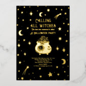 Calling All Witches Celestial Halloween Party 箔招待状 (正面)