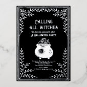 Calling All Witches Celestial Halloween Party 箔招待状 (正面)