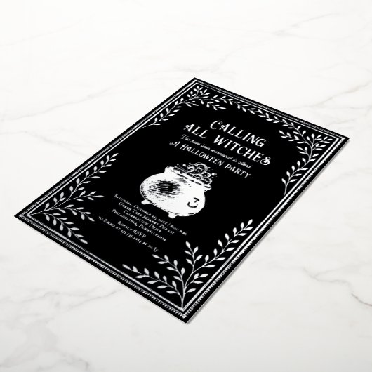 Calling All Witches Celestial Halloween Party 箔招待状 (回転した状態)