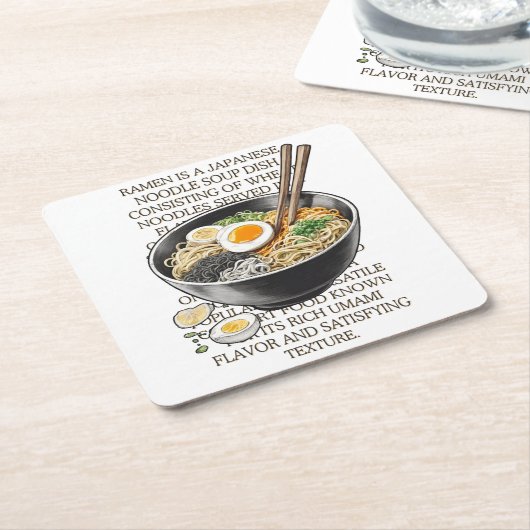 CallisC Artsによるラーメンヴィンテージスケッチ⭐⭐⭐⭐⭐ スクエアペーパーコースター (アングル)