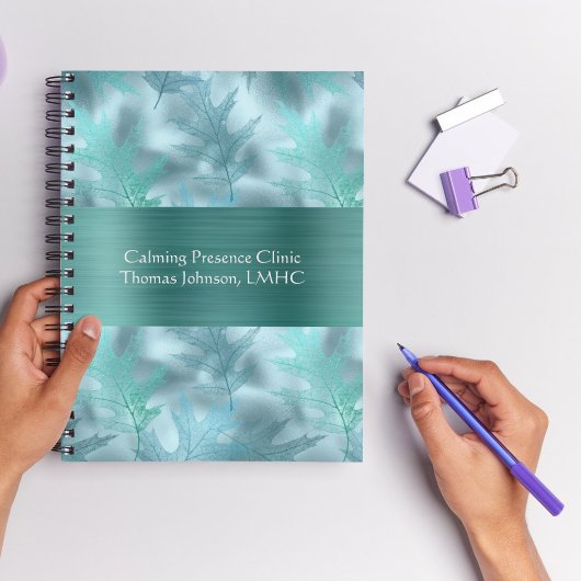 Calmティール(緑がかった色)リーフィーきらめく心理療法またはカウンセラー ノートブック