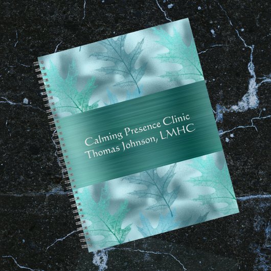 Calmティール(緑がかった色)リーフィーきらめく心理療法またはカウンセラー ノートブック