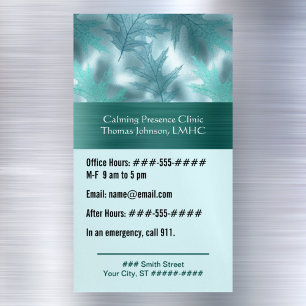 Calmティール（緑がかった色）リーフィーきらめく心理療法またはカウンセラー マグネット名刺