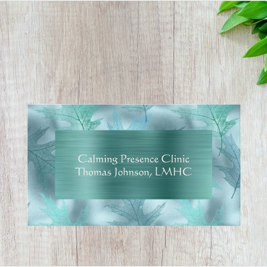 Calmティール（緑がかった色）リーフィーきらめく心理療法またはカウンセラー 名刺