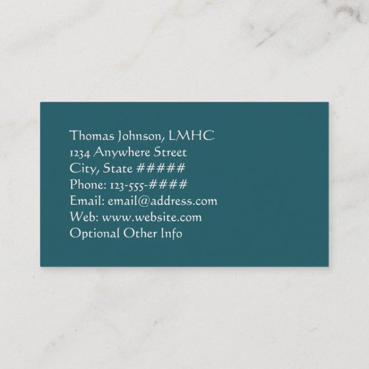 Calmティール（緑がかった色）リーフィーきらめく心理療法またはカウンセラー 名刺 (裏面)