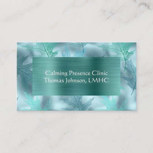 Calmティール（緑がかった色）リーフィーきらめく心理療法またはカウンセラー 名刺 (正面)