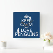 Calm保とLove Penguins (任意の色) スクエア壁時計 (ホーム)