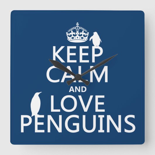 Calm保とLove Penguins (任意の色) スクエア壁時計 (正面)