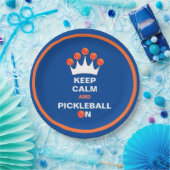 Calm保とPickleball On、Blue OrangeとWhite ペーパープレート (パーティー)