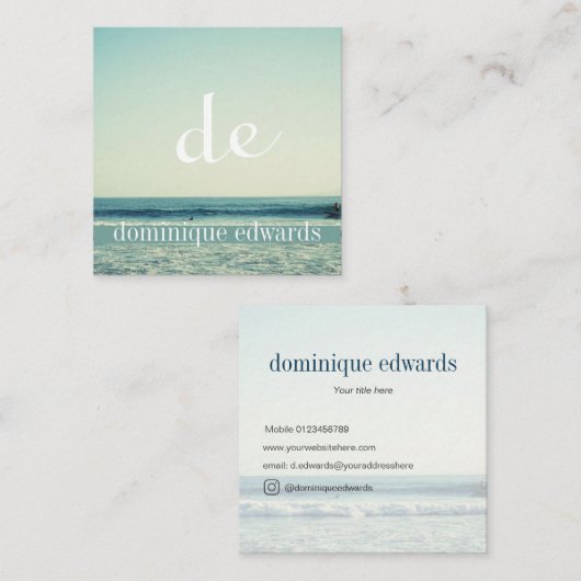 Calm海波ビーチシーンモノグラモダンム スクエア名刺 (正面/裏面)