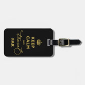 Calm 保 And Travel Far金ゴールド手書きスクリプト ラゲッジタグ (正面横)