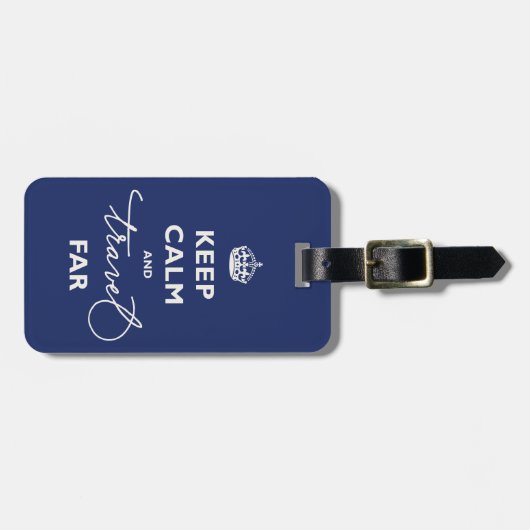Calm 保 And Travel Far Handwriting Script Navy ラゲッジタグ (正面横)