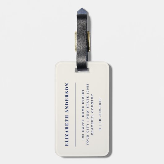 Calm 保 And Travel Far Handwriting Script Navy ラゲッジタグ (裏面縦)