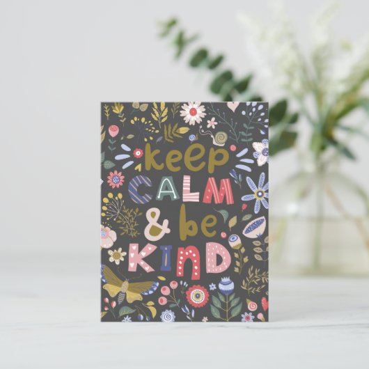 Calm 保 Be Kindフォークアートフラワーズ ポストカード (スタンド正面)