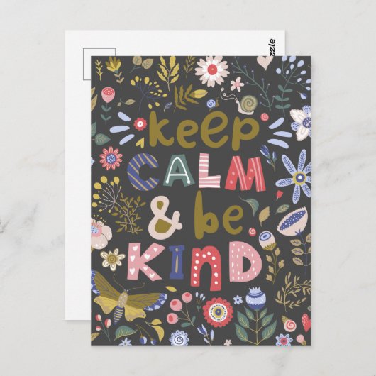 Calm 保 Be Kindフォークアートフラワーズ ポストカード (正面/裏面)