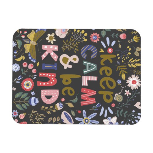 Calm 保 Be Kindフォークアートフラワーズ マグネット (横)