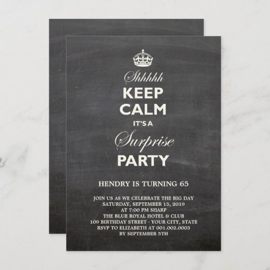 Calm 保 Chalkboardおもしろいサプライズ誕生日パーティー 招待状 (正面/裏面)