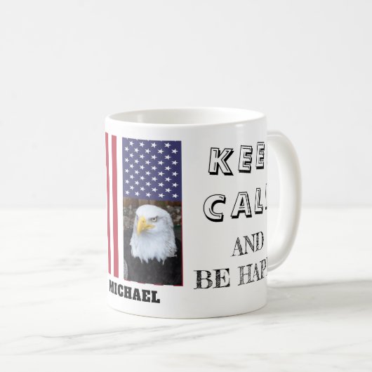 Calm 保 with USA Flag & Bald Eagle写真 コーヒーマグカップ (正面右)