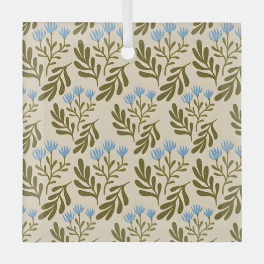  Calm and Natural: Blue Flower Seamless Pattern ガラスオーナメント (正面)