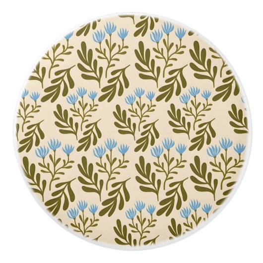  Calm and Natural: Blue Flower Seamless Pattern セラミックノブ (正面)