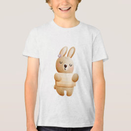 Calm Baby Bunny Illustration with Flower トライブレンドＴシャツ