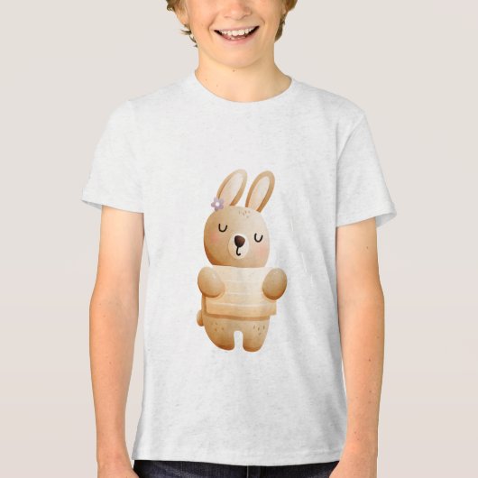 Calm Baby Bunny Illustration with Flower トライブレンドＴシャツ (正面)