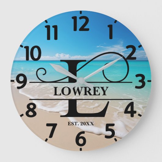 Calm Beach Front L Monogram ラージ壁時計 (正面)