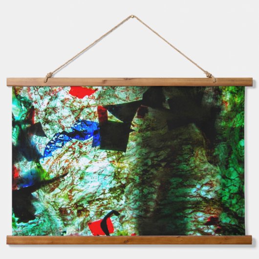 Calm blue abstract Wood Topped Wall Tapestry,Calm  吊り下げ型タペストリー (正面)