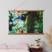 Calm blue abstract Wood Topped Wall Tapestry,Calm  吊り下げ型タペストリー (寝室)