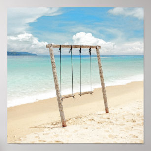 Calm Blue Beach Swing Ocean Photography ポスター