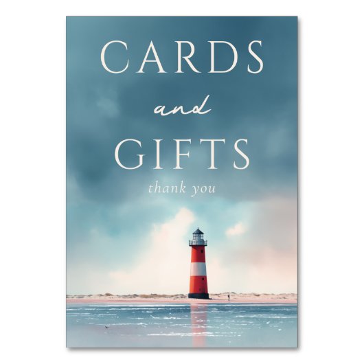 Calm Blue Coastal Lighthouse Scene テーブルナンバー (正面)