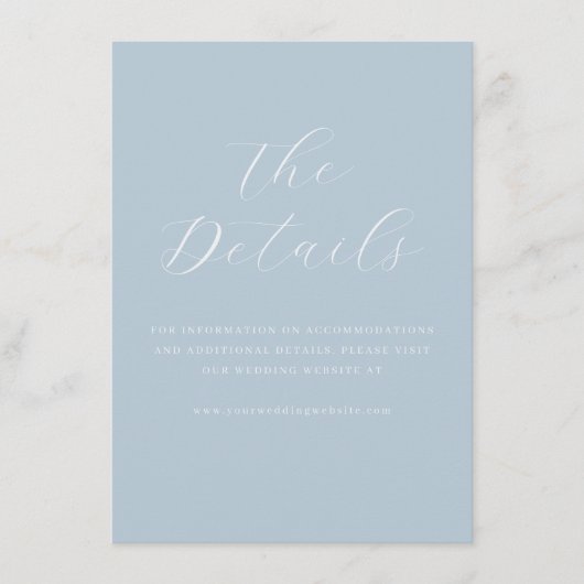 Calm Blue Minimalist Wedding Details Card エンクロージャーカード (正面)