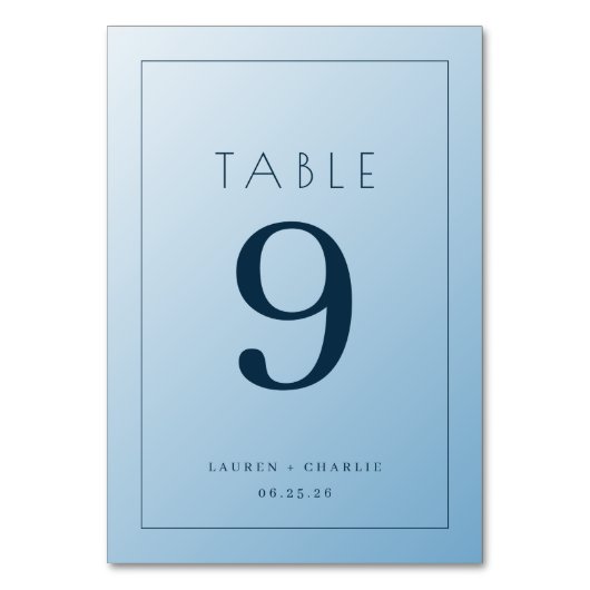 Calm Blue Minimalist Wedding Table Card テーブルナンバー (正面)