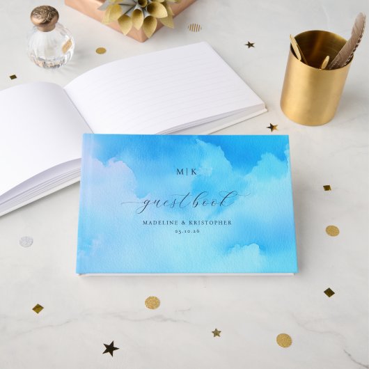 Calm Blue Watercolor Clouds ゲストブック (正面見開き)