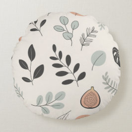 Calm Botanica – Line Art Leaf Throw Pillow ラウンドクッション