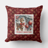 Calm Christmas scene baby fawn Christmas pillow  クッション (正面)