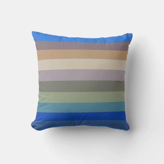 Calm Coastal Neutral Stripe Pattern in Blues and S クッション (正面)