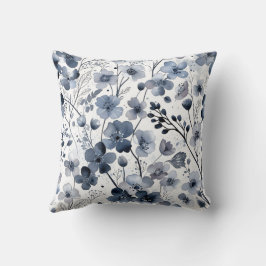 Calm Cottagecore Indigo Blue Floral Pattern Design クッション