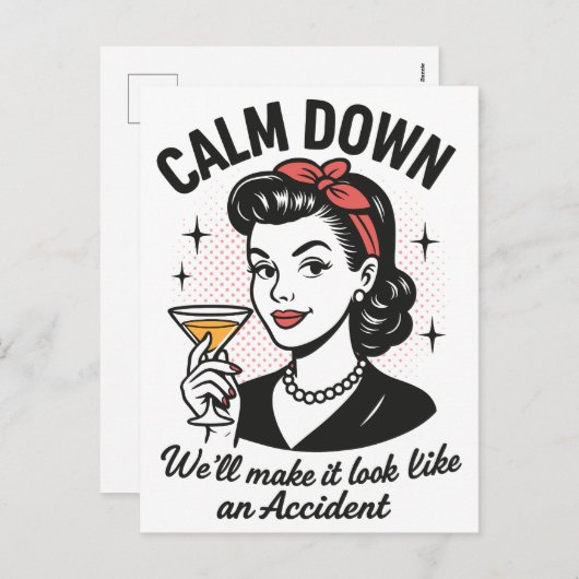 Calm Downレトロおもしろい引用文 シーズンポストカード (正面/裏面)