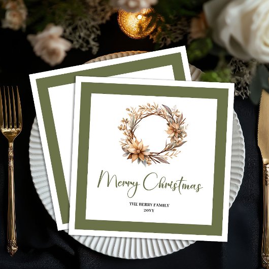 Calm Earthy Christmas Wreath Personalized Napkins スタンダードカクテルナプキン