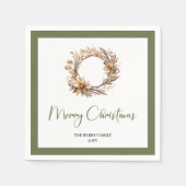 Calm Earthy Christmas Wreath Personalized Napkins スタンダードカクテルナプキン (正面)